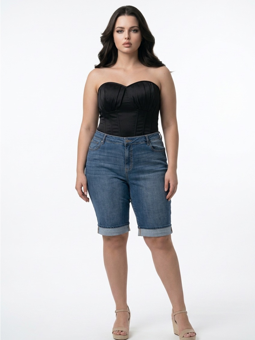Ashley Stewart Jeans Shorts Womens Plus sz 34 Blue Stretch Cuffed Bermuda $49